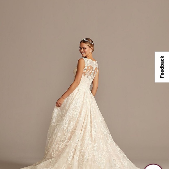 Beaded Lace Wedding Dress with Pleated Skirt - Picture 5 of 13